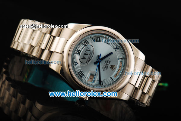 Rolex Day Date II Oyster Perpetual Swiss ETA 2836 Automatic Movement Full Steel with Blue Dial and Roman Numerals - Click Image to Close